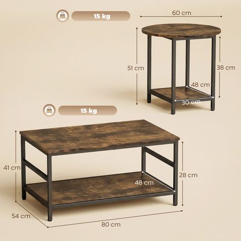 Couchtisch-Set, 2-teilig, rechteckiger und runder Tisch mit 2-stufigem Stauraum, für Wohnzimmer, Rustikal-Braun (1/5)