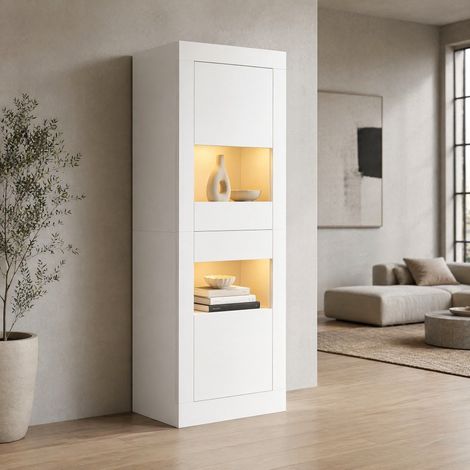 Vetrina 61x42x162 cm con LED USB, ripiani in vetro regolabili, ante in acrilico, pannello di particelle bianca (1/5)