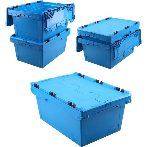BRB Set, 5x Mehrwegbehälter mit Klappdeckel, blau, verplompbar, LxBxH 600x400x200 mm, 29 Liter