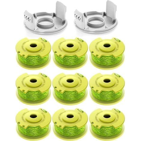 11 bobines de fil de rechange pour coupe-bordures Ryobi One+ - Diamètre 2.0 mm. longueur 3.4 m - Compatible AC14RL3A - Lot avec 9 bobines et 2 couvercles - Performance fiable.