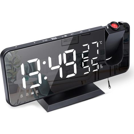 Horloge de Table/Réveil Projecteur Radio Cross-border Amazon - Grand Écran Affichant Température et Humidité - Réveil Numérique LED Électronique - Modèle Noir et Blanc (1/5)