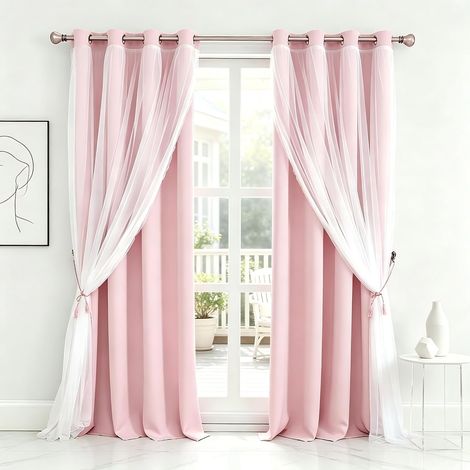Rideaux courts roses de 63 pouces de longueur, voilages occultants et isolants thermiques adaptés aux chambres d'enfants ou de filles, aux chambres de bébé et aux salons style élégant lot de 2 pann (1/5)