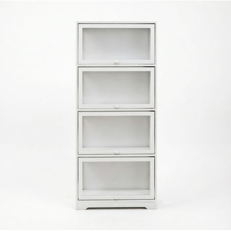 Weiße Vitrinen-Anrichte mit 4 Fächern aus MDF und Acryl (1/5)