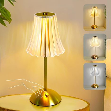 Lampe de table sans fil, rechargeable, 3 modes de couleur et lumière tactile LED à intensité variable, lampe de chevet rétro (design pétale). (1/5)