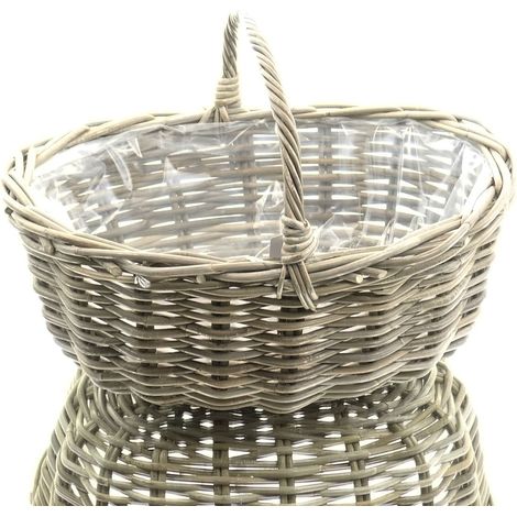 VAN DER LEEDEN Rattan Henkelpflanzkorb Grau mit Folienauskleidung 46 x 40 cm (1/4)