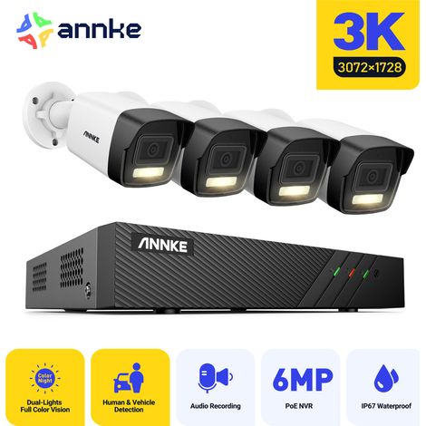 ANNKE 3K 8 Channel 4 Cameras PoE Security System, Color & IR Night Vision, 30721728 Resolution, Human & Vehicle Detection, Built-in Microphone, IP67  - NO HDD (1/5)