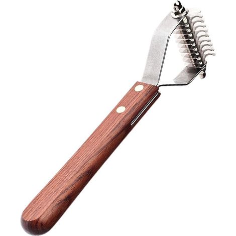 Couteau à dénuder à 10 lames avec support métallique et manche en bois pour chiens et chats (1/2)