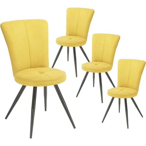 Lot de 4 chaises assise matelassée tissu toucher doux jaune pieds métal laqué anthracite - ELLIPSE (1/4)