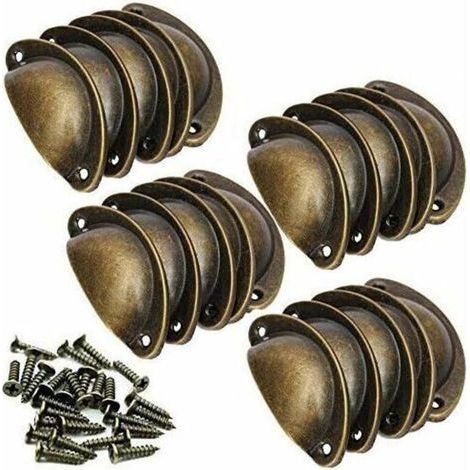 20 Stück Retro-Vintage-Möbelgriffe für Schranktüren und Schubladen sowie Muschelknöpfe mit Bronzeschrauben, 8 3 2 cm (1/5)