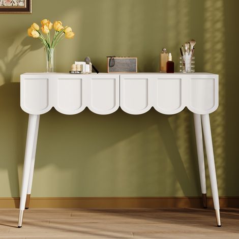 Coiffeuse-table de toilette-2 tiroirs-pieds métal-blanc-lavable-hauteur réglable-100x40x76cm