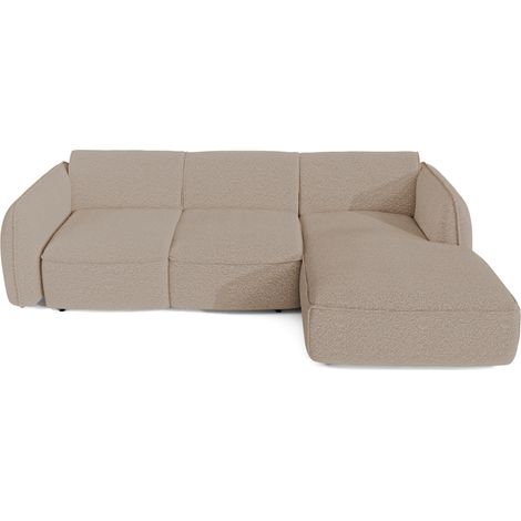 Canapé d'angle droit convertible 4 places en tissu bouclette beige LIVIA (1/5)