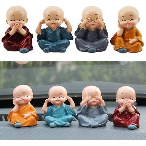 4 Piece Cute Monk Figurines Small Resin Statue, Sage Kung Fu Buddha Creative Craft Ornament As Home, Office Car Interior Display Decoration Decor (1/4)