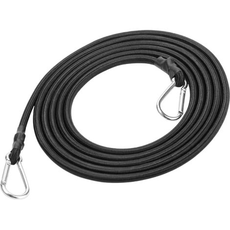 1 tendeur avec crochet de 4 m, noir, en caoutchouc avec mousqueton, robuste, tendeur de bagages, tendeur en caoutchouc extensible, pour la fixation des bagages, cargaison, voile d'ombrage (1/5)