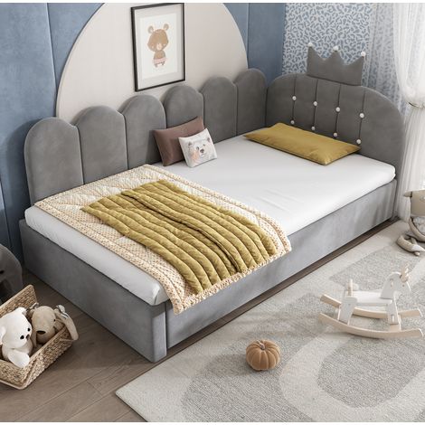 Bett 90x200 Bettgestell mit Ausziehbett Samt Grau HAVRYA (1/5)