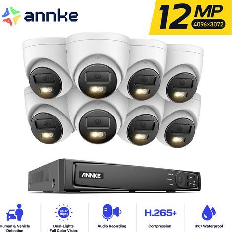 ANNKE Kit de vidéosurveillance extérieure 12MP, 8 caméras extérieures PoE 12 MP avec audio, détection de personnes/véhicules NVR 16 canaux, vision nocturne couleur