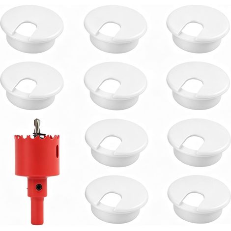 10 Pièces Œillets Passe Câbles De Bureau, Passe Câble pour Ordinateur 35mm, Avec Scie Cloche 35 Mm, Pour La Gestion Des Câbles Sur Bureaux, Tables, Maison, Bureau Ou Salle De Classe (Blanc) (1/5)