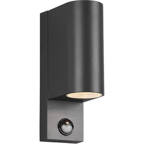 ROYA APPLIQUE DA ESTERNO FUSIONE ALLUMINIO STONDATA ANTRACITE A BI-EMISSIONE CON SENSORE DI MOVIMENTO IP44 H.22CM 2 LUCI ATTACCO GU10 (1/5)