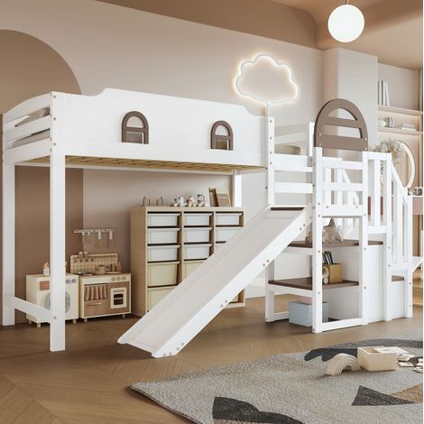 Etagenbett 90x200 cm Mit Holzgestell Und Weißem Mdf (1/5)