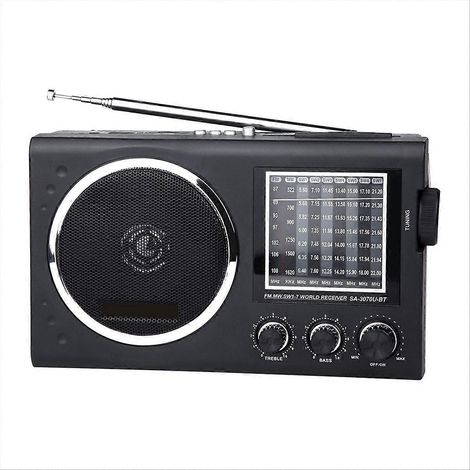 Radio EC3070BT FM à l'ancienne avec lecteur de cartes, radio MP3, Bluetooth, FM et AM à bande réglable, noire (1/5)