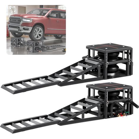 Pont Élévateur Pneumatique 5 T jusqu'à 320 mm, Cric Pneumatique pour Voiture avec Rampe d'Extension 2 Kits, Cales de Roue et Rehausseurs, Plate-forme de Levage pour Réparation SUV Garage (1/5)