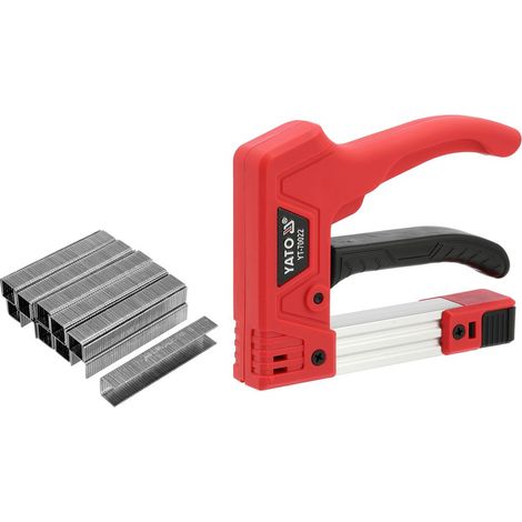 YATO Handtacker 3-in-1, Polstertacker für Heftklammern und Polsternägel 6–14 mm, Aluminium-Nylon-Gehäuse, 350 g, inklusive 1000 Heftklammern (1/5)