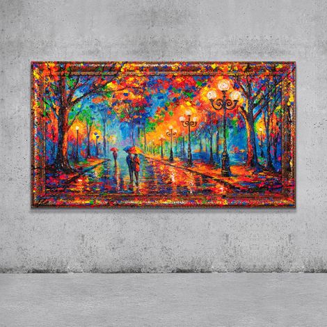 Gemälde Abendspaziergang Rahmen Gold 140x70 cm (1/5)