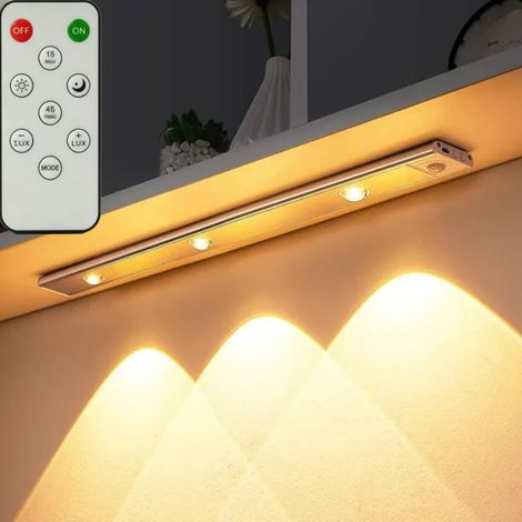 Éclairage sous meuble 40 cm avec télécommande, détecteur de mouvement, 3 modes d'éclairage, minuterie, convient aux armoires et penderies, blanc (1/5)