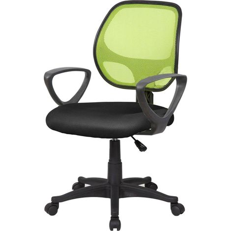 Dmora - Silla de oficina Ddjidj, Silla operativa de malla con reposabrazos, Asiento de oficina ergonómico, 56x57h88/100 cm, Negro y Verde (1/3)