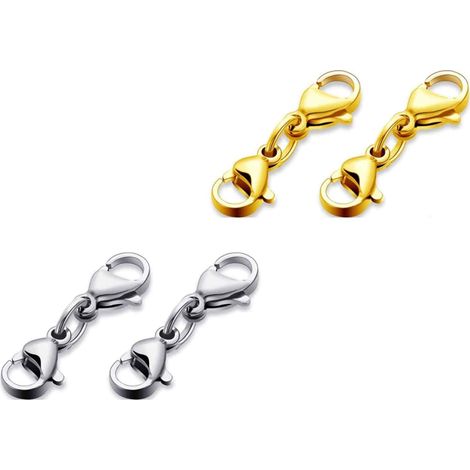 4 fermoirs mousquetons doubles, rallonge chaînette 25 mm, acier inoxydable, pour bracelets et bijoux DIY (1/5)