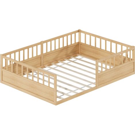 CAIziLit Montessori 140x200 en pin naturel avec barrière et sommier à lattes (1/5)