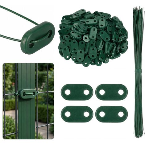Set of 30 Privacy Screen and Fence Fixings, Rigid Wire Mesh Fastener with Laminated Iron Wire, Discreet Mounting Accessories for Garden and Balcony Fence, Green (1/5)