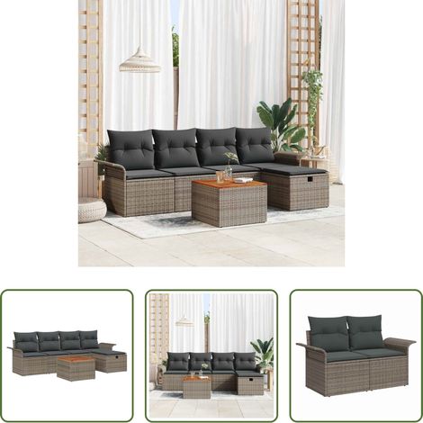 Gartentisch - Gartensofa-set mit Kissen mit Speicher 6 pcs Grau Poly Rattan (1/5)
