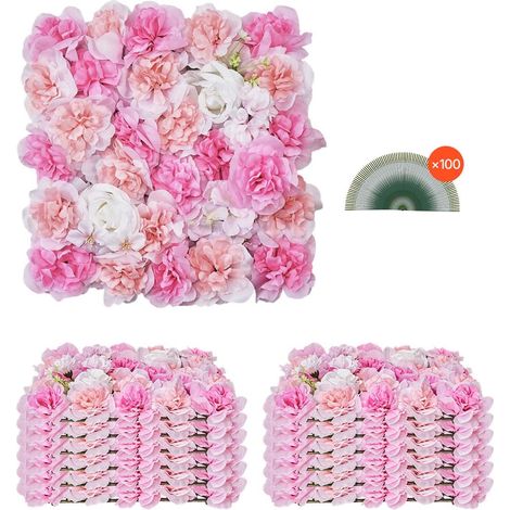 Panneau Mural Décoratif Floral 12 PCS Mur à Fleurs Artificielles 3D, 38x38 cm, Conception Sans Couture Installation Facile pour Mariage, Saint-Valentin, Fête Prénatale, Décoration de Fond, Rose (1/5)