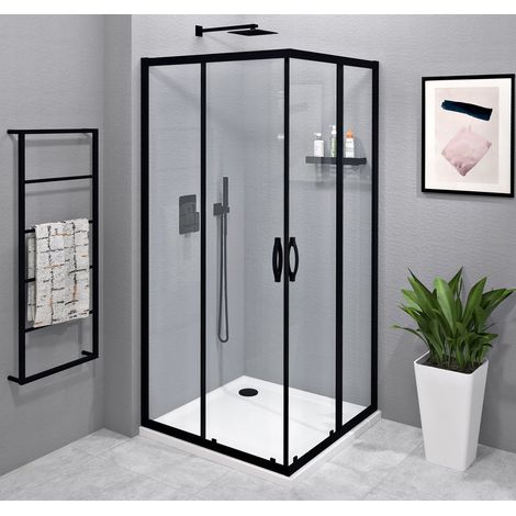 SIGMA SIMPLY BLACK Cabine de douche, carrée, 1100x1100 mm, entrée d'angle, verre clair (1/4)