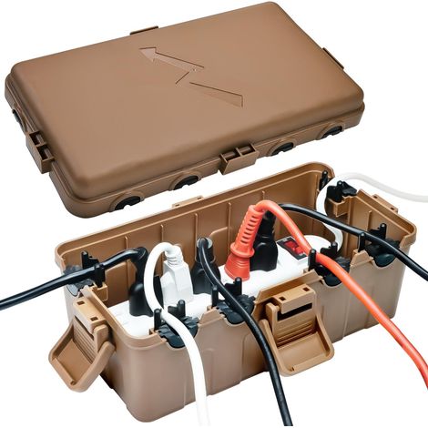 Boîte électrique d'extérieur moyenne (26,9 x 14 x 11,4 cm), protection étanche IP54 avec 6 entrées de câbles, boîte de connexion résistante aux intempéries, protège multiprise, minuterie (1/5)