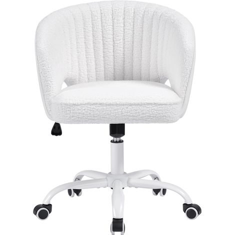 Homevive Silla de Oficina Giratoria Sillón Tapizado de Tejido Bucle con Respaldo Altura Ajustable para Dormitorio Estudio Salón Blanco (1/5)