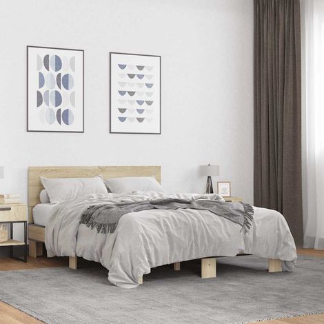vidaXL Estructura cama madera ingeniería metal roble Sonoma 135x190 cm (1/5)