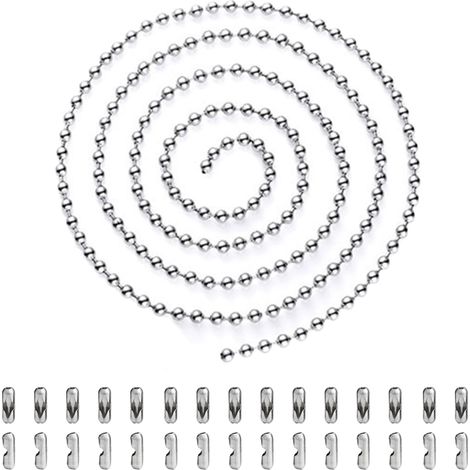 Meter lange Kugelkette, Kugelzugkettenverlängerung, Kugelrollokette aus Metall mit 30 verschiedenen Verbindungsstücken (3,2 mm, Silber) (1/5)