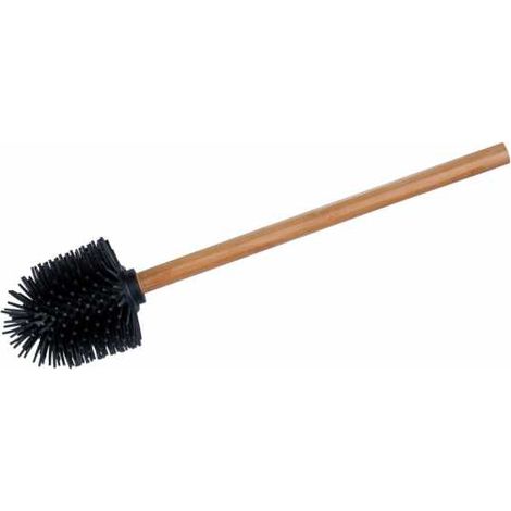 Wenko Spazzola per WC in silicone di ricambio per combinazioni da bagno,manico in bambù e testa sostituibile in silicone per pulizia della toilette, (L/P x A): Ø 7,5 x 35 cm, marrone/nero, 25360100 (1/5)