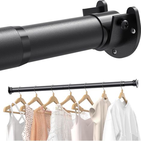Tringle Penderie Extensible 43-135cm avec Fixations, Noire (1/5)