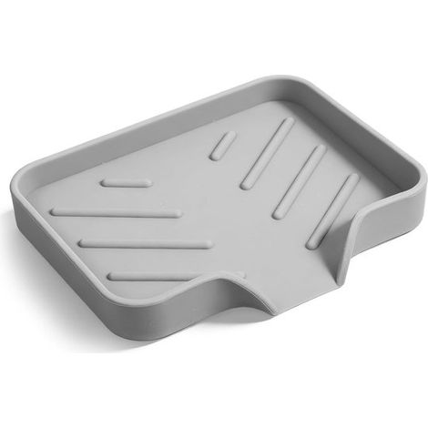 Jabonera de silicona para baño con desagüe，soporte para dispensador de jabón，soporte para esponja，botella y vaso para agente estropajo (gris) (1/5)
