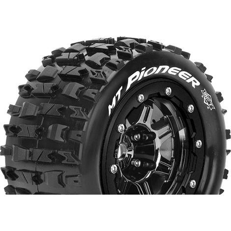 Louise RC - MFT - MT-PIONEER - Tire Set for Maxx - Mounted - Sport - Black Chrome 3.8 Bead-Lock Wheels - 1/2-Offset - He