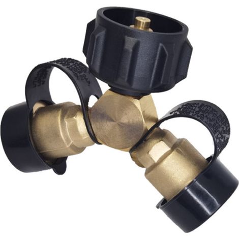 Raccord de gaz propane pour bouteille de 9 kg (20 lb), séparateur en laiton Soline, adaptateur de tuyau pour bouteilles de gaz (camping/cuisine/barbecue extérieur). (1/5)