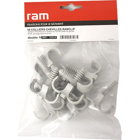 Sachet de 10 RAMCLIP gris double Ø18 pour fixer les gaines souples - Ram (1/2)