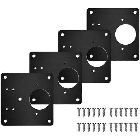 Plaque de réparation de charnière, lot de 4 supports de réparation en acier inoxydable noir avec vis pour meubles, armoires et placards (1/5)