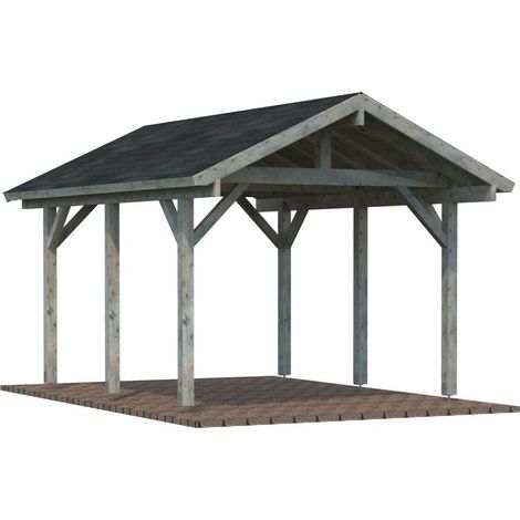 Garage en bois Robert 11,7 m2 Traité Gris (1/3)