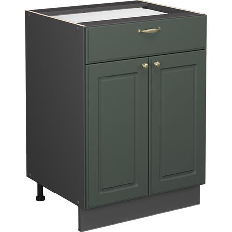 Mueble bajo de cocina Fame-Line, Verde dorado Casa de campo, 60 cm con cajón, sin encimera, Vicco