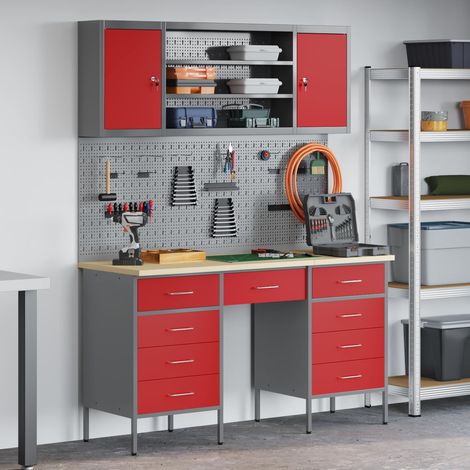vidaXL Armario de trabajo con cajón 7 uds. Rojo y Gris (1/5)