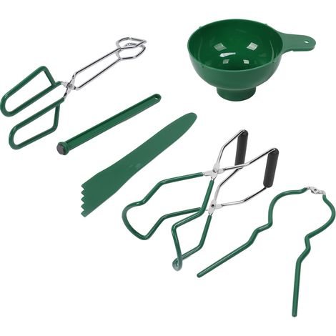 6-teiliges Einmachset: Trichter, Zange, Entlüfter, Glasöffner, Glasheber und Deckelmagnet, Set für Marmeladen. (1/5)