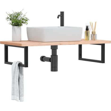 Waschbeckenregal Wandmontage Stahl und Massivholz Buche